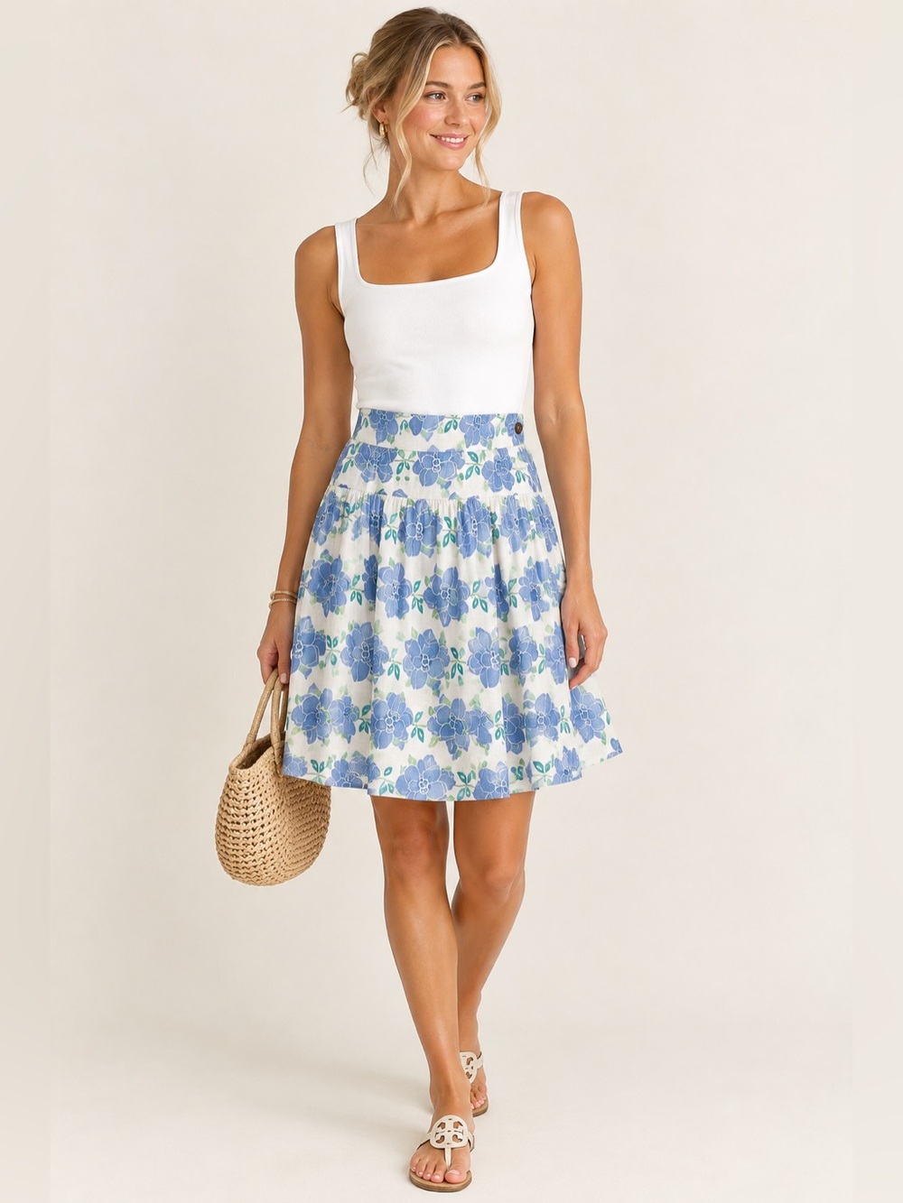 Draper James Blue Floral Print Midi Skirt Size XL